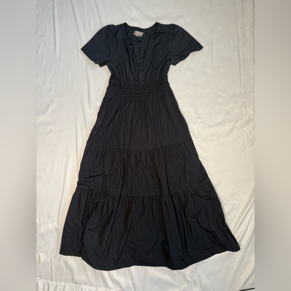 Anthropologie Black Flutter Sleeve Maxi Sundress